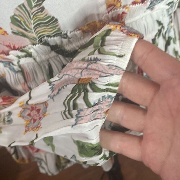 Loft floral high smocked neckline ruffled peplum blouse with front tie size S - Picture 8 of 12